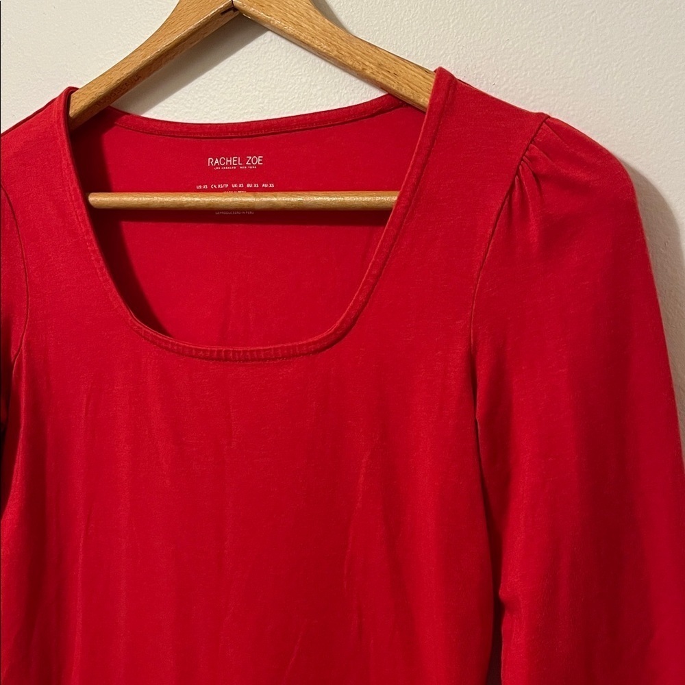RACHEL ZOE Pima Cotton Modal Scoop Neck Long Sleeve Puffed Shoulder Women’s XS - Picture 3 of 6